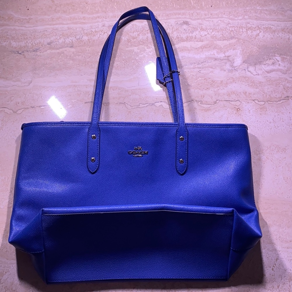 Cobalt blue top zip Coach tote